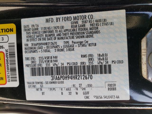 Photo 9 VIN: 3FA6P0H94HR212670 - FORD FUSION 