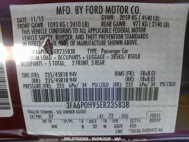 Photo 8 VIN: 3FA6P0H95ER235838 - FORD FUSION 