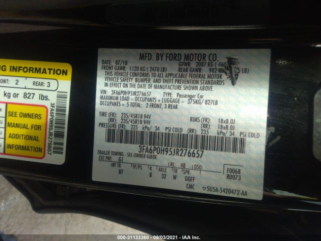 Photo 8 VIN: 3FA6P0H95JR276657 - FORD FUSION 