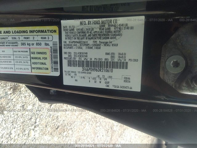 Photo 8 VIN: 3FA6P0H96DR210610 - FORD FUSION 