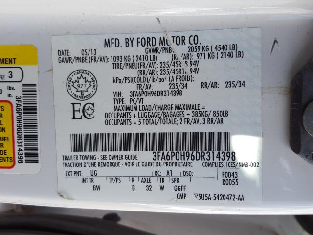 Photo 9 VIN: 3FA6P0H96DR314398 - FORD FUSION SE 