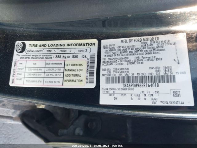 Photo 8 VIN: 3FA6P0H96ER164018 - FORD FUSION 