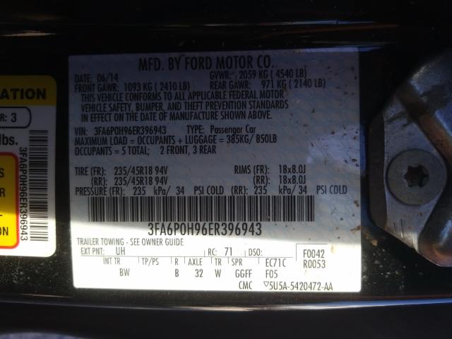 Photo 9 VIN: 3FA6P0H96ER396943 - FORD FUSION SE 