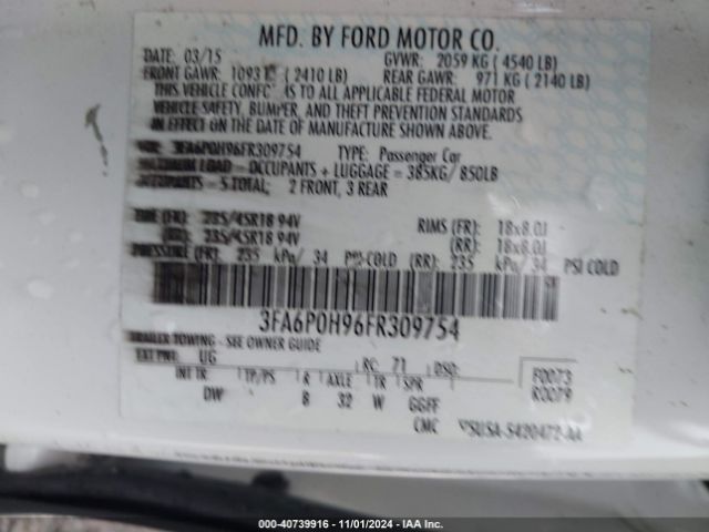 Photo 8 VIN: 3FA6P0H96FR309754 - FORD FUSION 