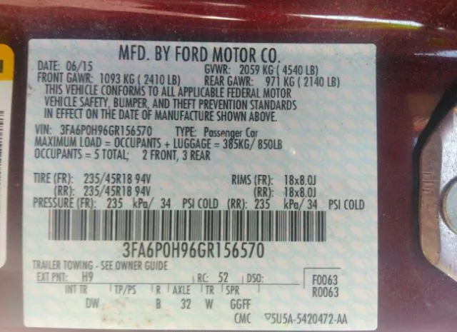 Photo 8 VIN: 3FA6P0H96GR156570 - FORD FUSION 