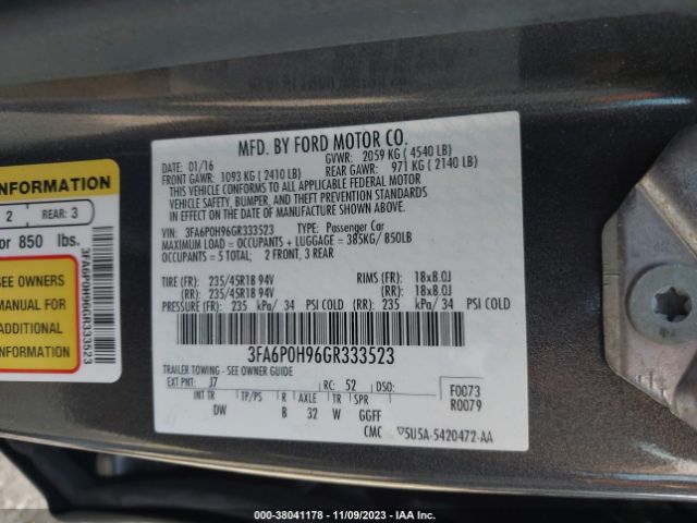 Photo 8 VIN: 3FA6P0H96GR333523 - FORD FUSION 