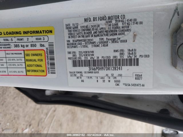 Photo 8 VIN: 3FA6P0H97DR128241 - FORD FUSION 