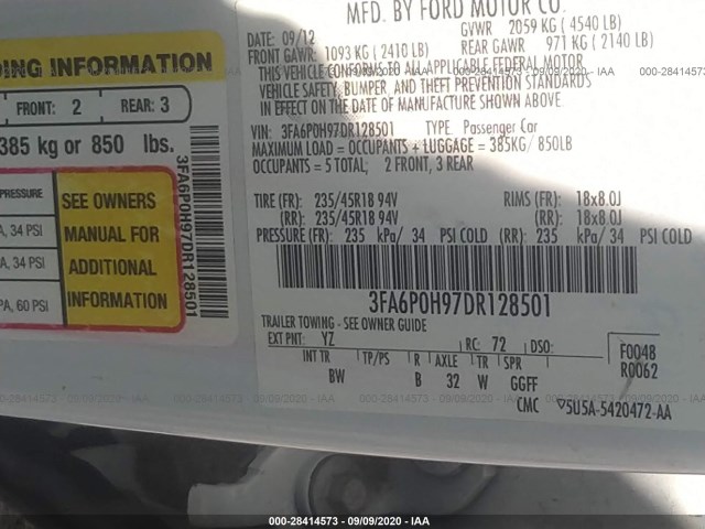 Photo 8 VIN: 3FA6P0H97DR128501 - FORD FUSION 