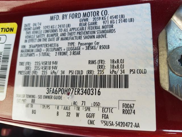 Photo 9 VIN: 3FA6P0H97ER340316 - FORD FUSION 