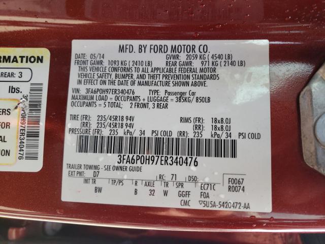 Photo 9 VIN: 3FA6P0H97ER340476 - FORD FUSION SE 