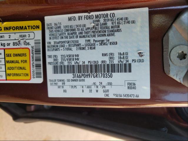 Photo 9 VIN: 3FA6P0H97GR170350 - FORD FUSION SE 