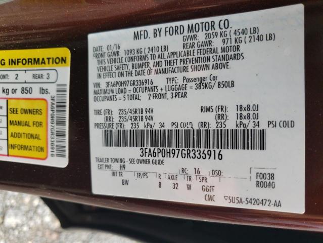 Photo 11 VIN: 3FA6P0H97GR336916 - FORD FUSION SE 