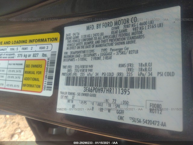 Photo 8 VIN: 3FA6P0H97HR111395 - FORD FUSION 