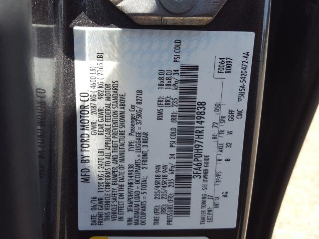 Photo 9 VIN: 3FA6P0H97HR149838 - FORD FUSION SE 