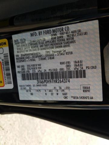 Photo 9 VIN: 3FA6P0H97HR264374 - FORD FUSION SE 