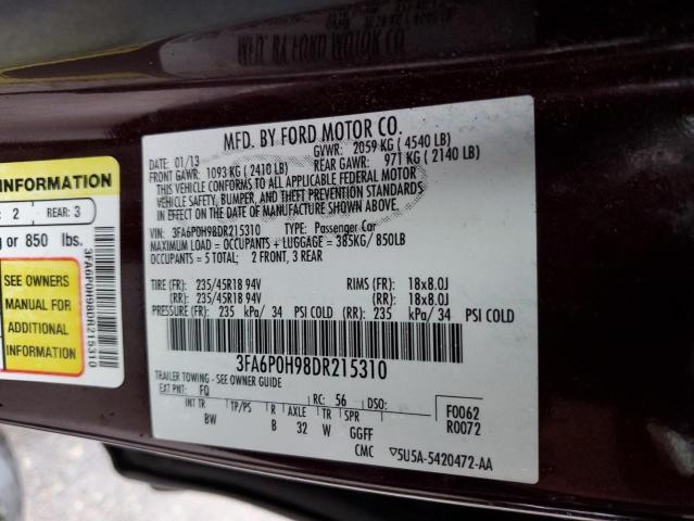 Photo 9 VIN: 3FA6P0H98DR215310 - FORD FUSION SE 