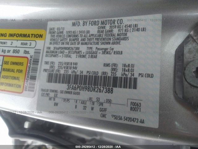 Photo 8 VIN: 3FA6P0H98DR267388 - FORD FUSION 