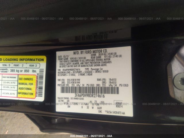 Photo 8 VIN: 3FA6P0H98DR274616 - FORD FUSION 