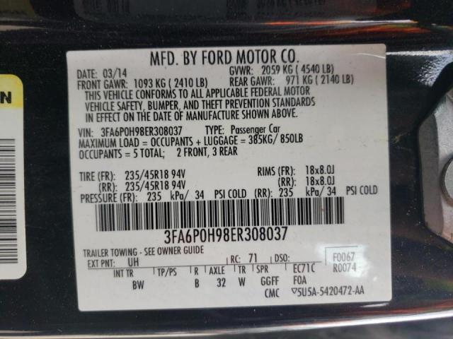 Photo 9 VIN: 3FA6P0H98ER308037 - FORD FUSION SE 