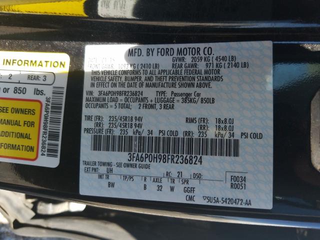 Photo 9 VIN: 3FA6P0H98FR236824 - FORD FUSION SE 