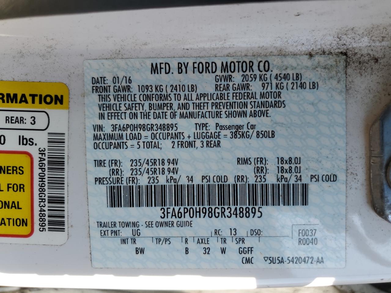 Photo 11 VIN: 3FA6P0H98GR348895 - FORD FUSION 