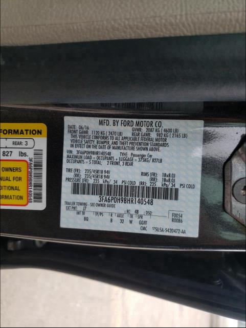 Photo 9 VIN: 3FA6P0H98HR140548 - FORD FUSION SE 