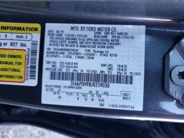 Photo 11 VIN: 3FA6P0H98JR259030 - FORD FUSION SE 