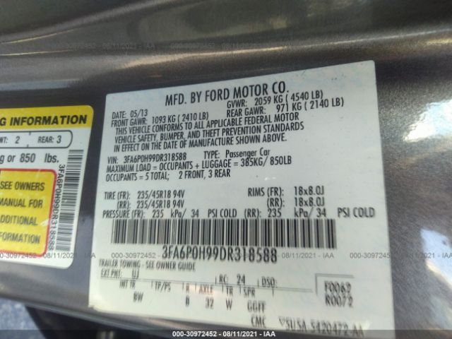 Photo 8 VIN: 3FA6P0H99DR318588 - FORD FUSION 