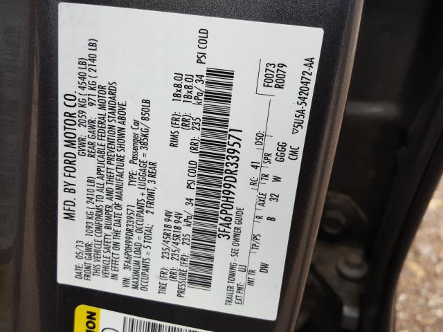 Photo 9 VIN: 3FA6P0H99DR339571 - FORD FUSION SE 