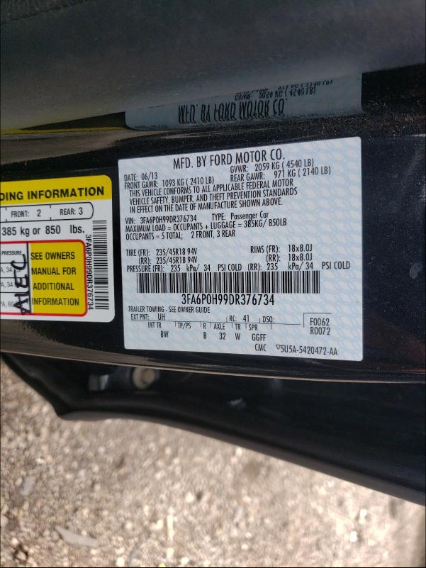 Photo 9 VIN: 3FA6P0H99DR376734 - FORD FUSION SE 