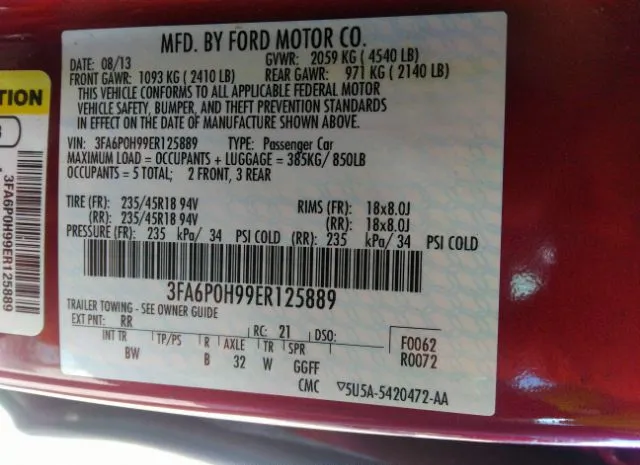 Photo 8 VIN: 3FA6P0H99ER125889 - FORD FUSION 