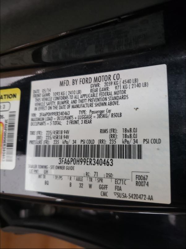 Photo 9 VIN: 3FA6P0H99ER340463 - FORD FUSION SE 