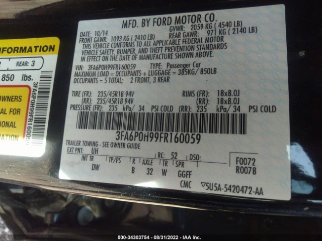 Photo 8 VIN: 3FA6P0H99FR160059 - FORD FUSION 