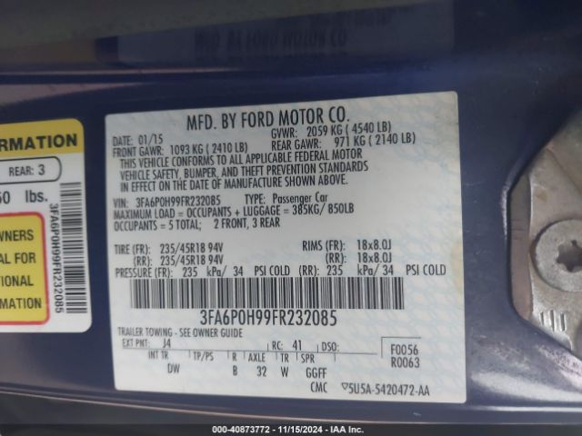 Photo 8 VIN: 3FA6P0H99FR232085 - FORD FUSION 