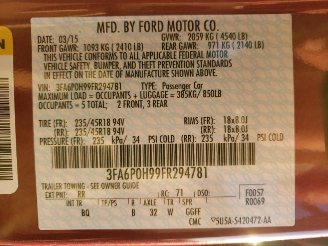 Photo 9 VIN: 3FA6P0H99FR294781 - FORD FUSION SE 