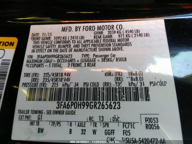 Photo 8 VIN: 3FA6P0H99GR265623 - FORD FUSION 