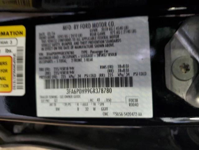 Photo 11 VIN: 3FA6P0H99GR378780 - FORD FUSION SE 