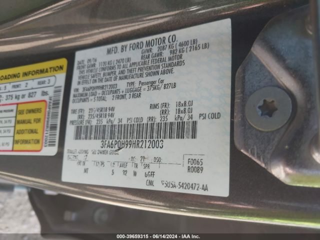 Photo 8 VIN: 3FA6P0H99HR212003 - FORD FUSION 