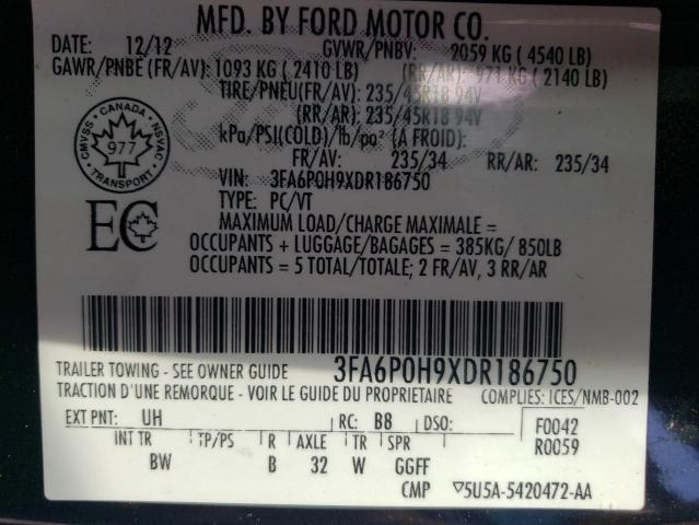 Photo 9 VIN: 3FA6P0H9XDR186750 - FORD FUSION SE 