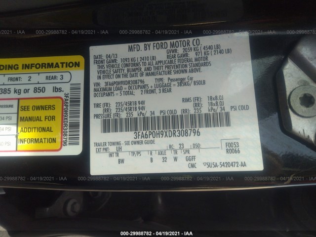 Photo 8 VIN: 3FA6P0H9XDR308796 - FORD FUSION 