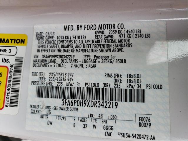 Photo 9 VIN: 3FA6P0H9XDR342219 - FORD FUSION SE 