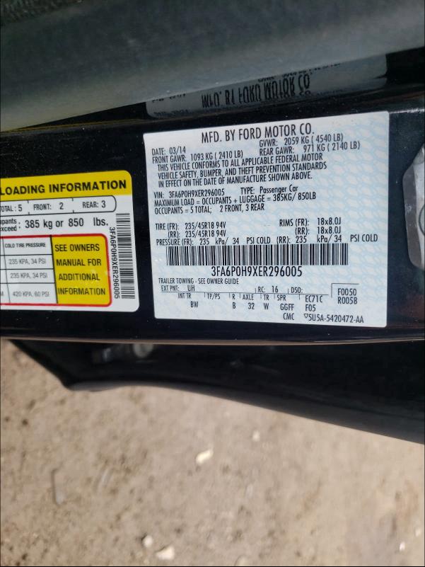 Photo 9 VIN: 3FA6P0H9XER296005 - FORD FUSION SE 