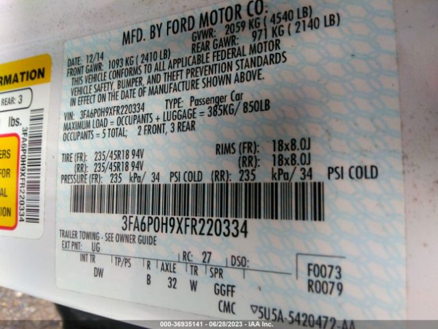 Photo 8 VIN: 3FA6P0H9XFR220334 - FORD FUSION 