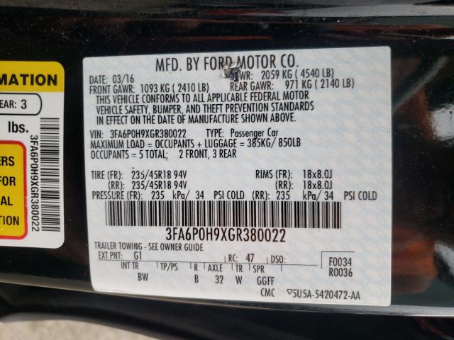 Photo 9 VIN: 3FA6P0H9XGR380022 - FORD FUSION SE 