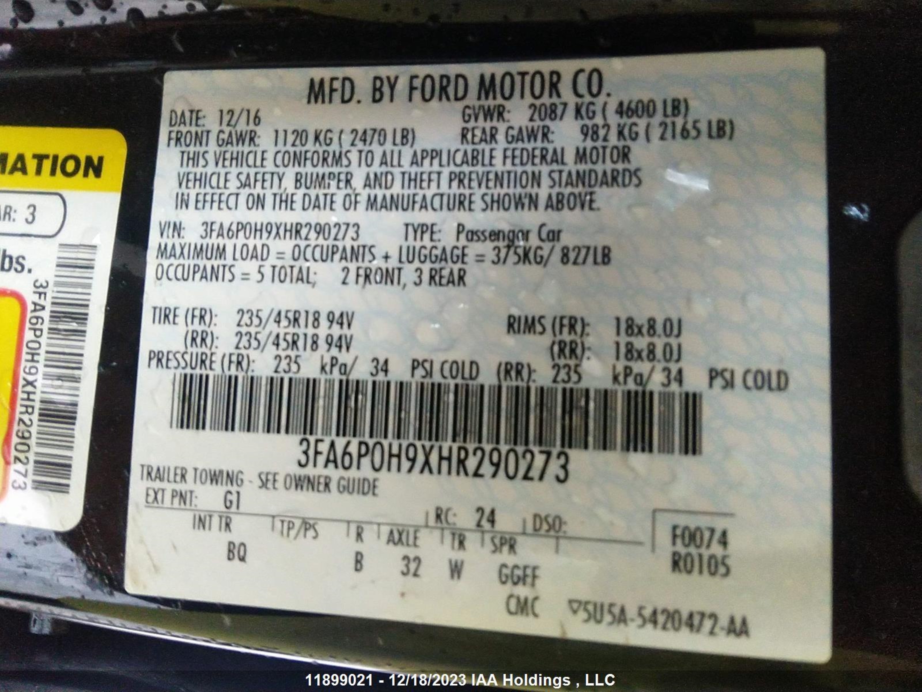 Photo 8 VIN: 3FA6P0H9XHR290273 - FORD FUSION 