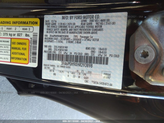 Photo 8 VIN: 3FA6P0H9XHR293898 - FORD FUSION 