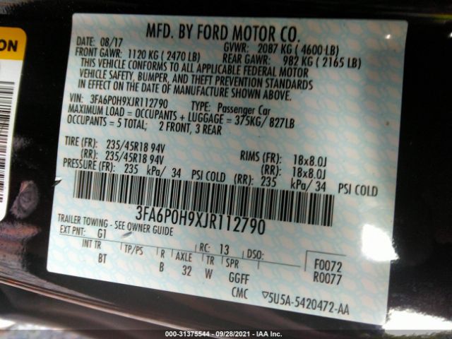 Photo 8 VIN: 3FA6P0H9XJR112790 - FORD FUSION 