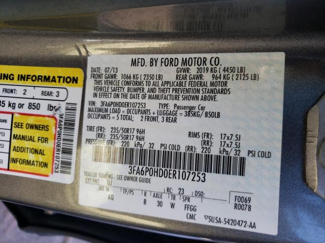 Photo 9 VIN: 3FA6P0HD0ER107253 - FORD FUSION SE 