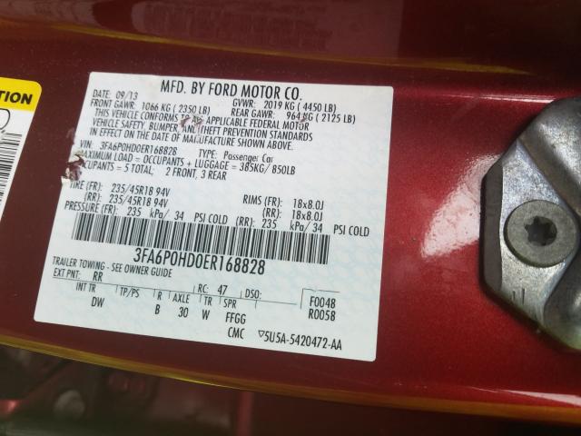 Photo 9 VIN: 3FA6P0HD0ER168828 - FORD FUSION SE 