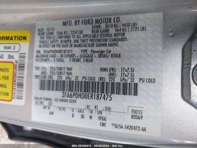 Photo 8 VIN: 3FA6P0HD0ER187475 - FORD FUSION 